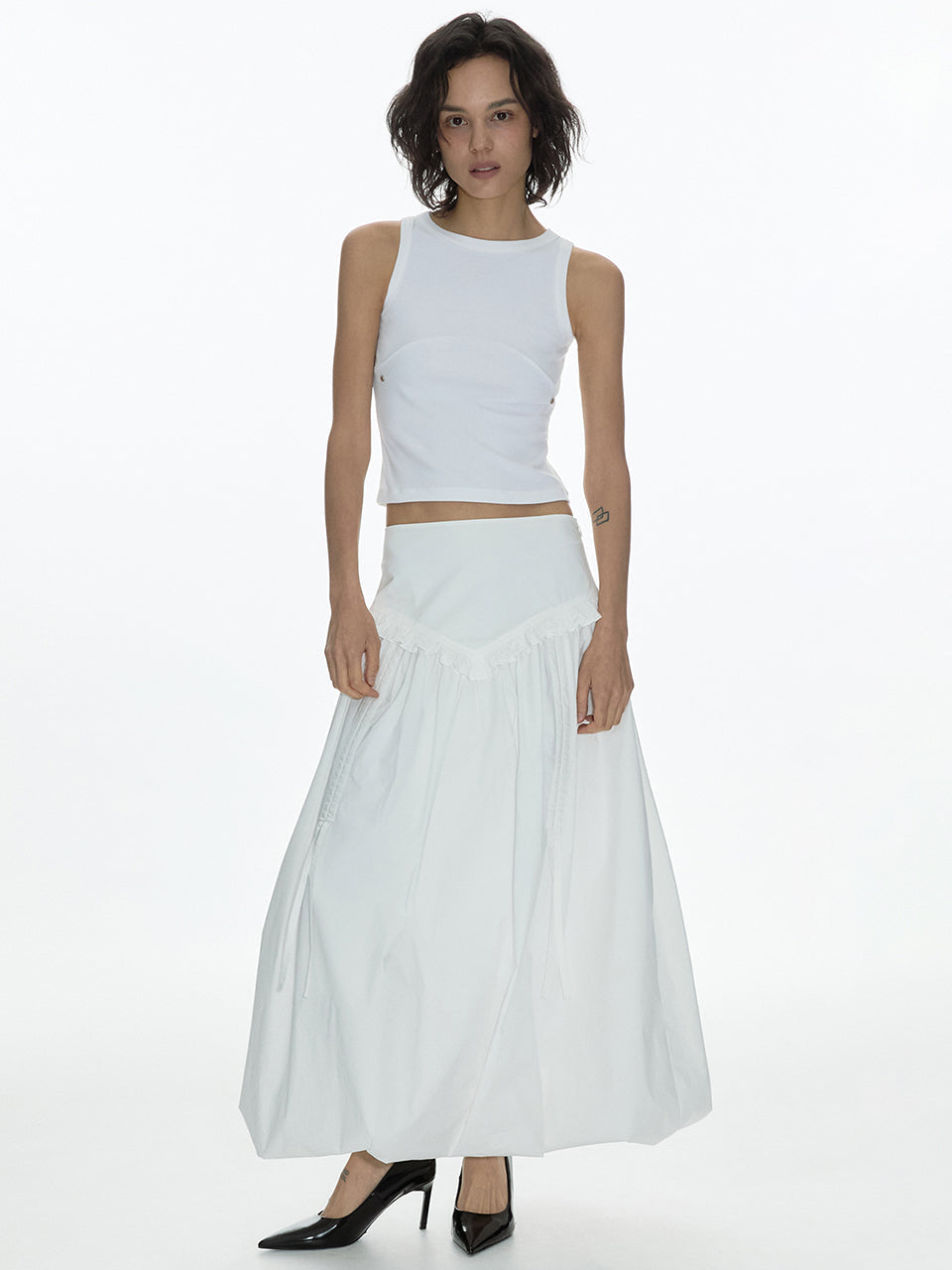 Balloon Shirring Maxi Skirt White