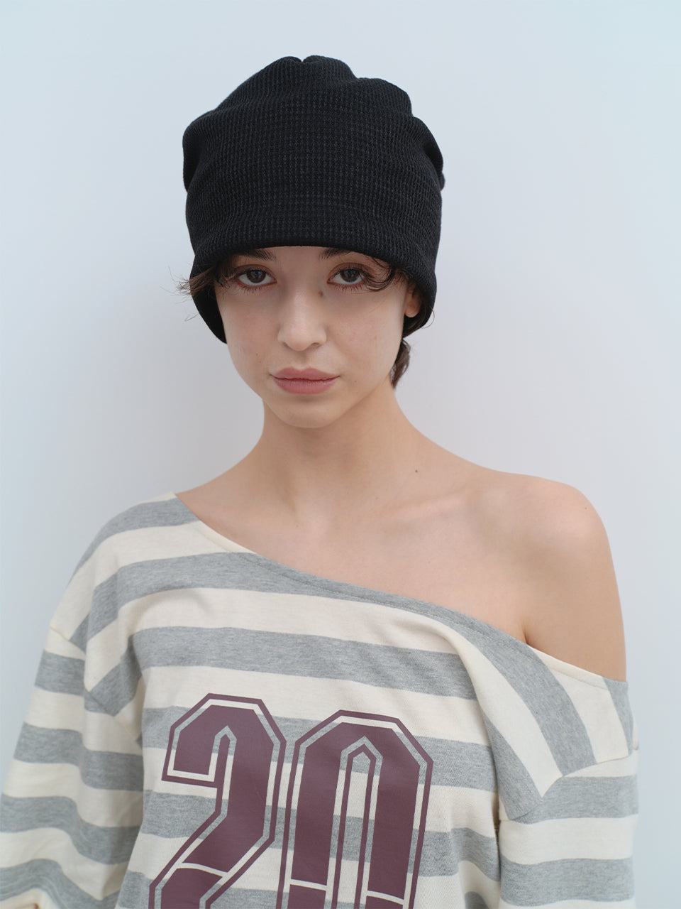 Waffle String Beanie Black
