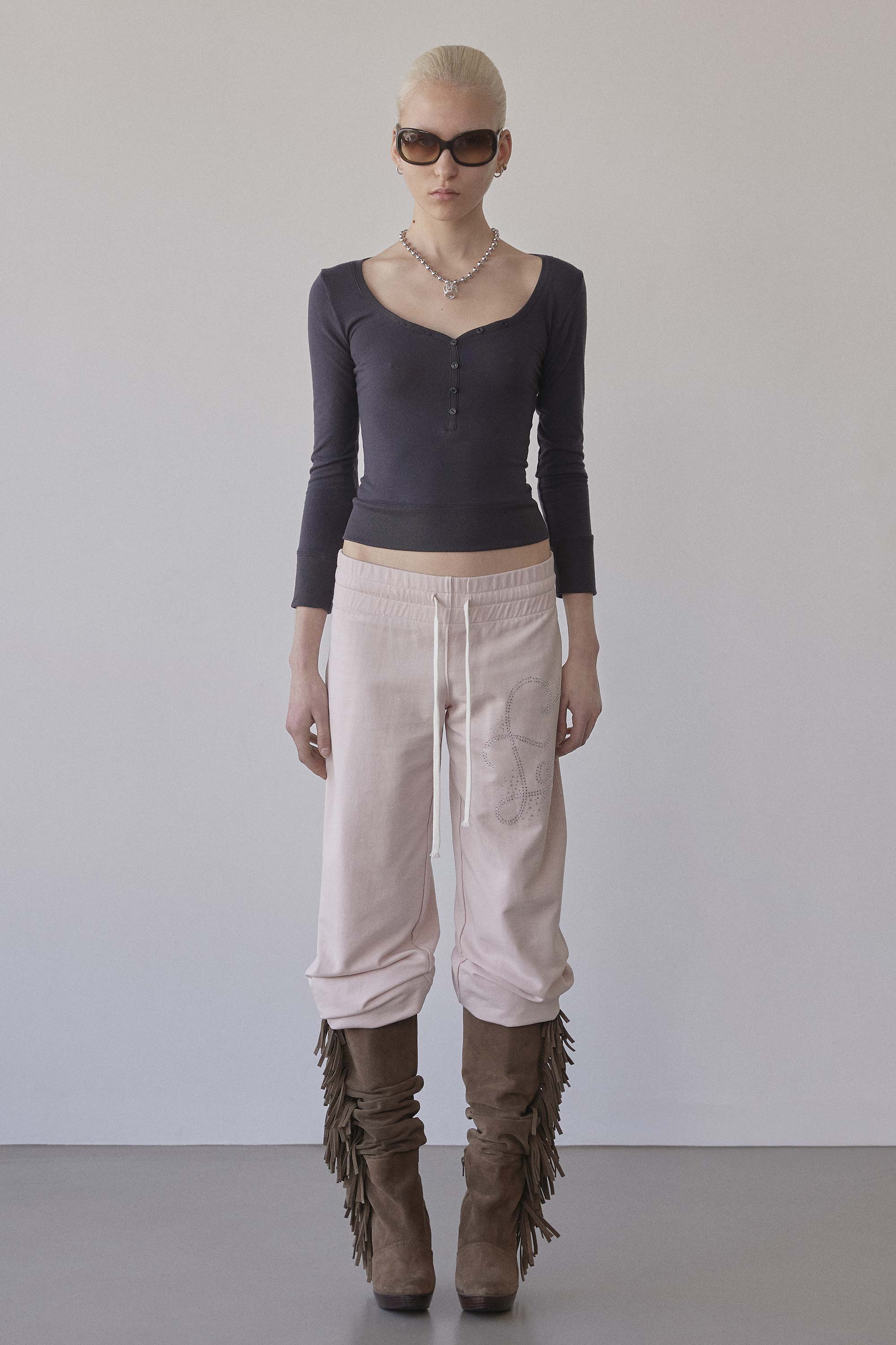 Cottage Button Henley Charcoal