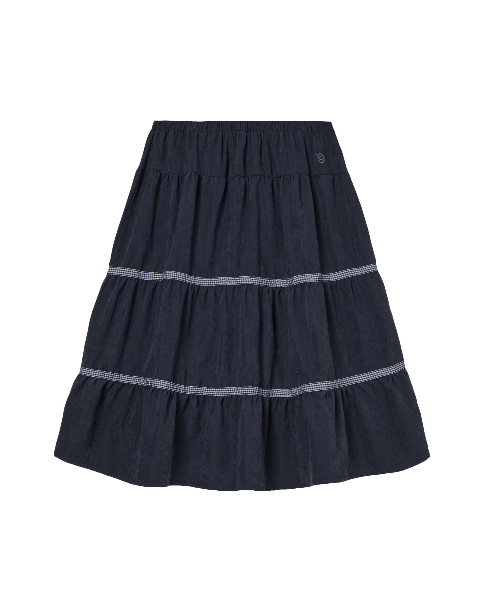 CHECK MIDI TIERED SKIRT NAVY