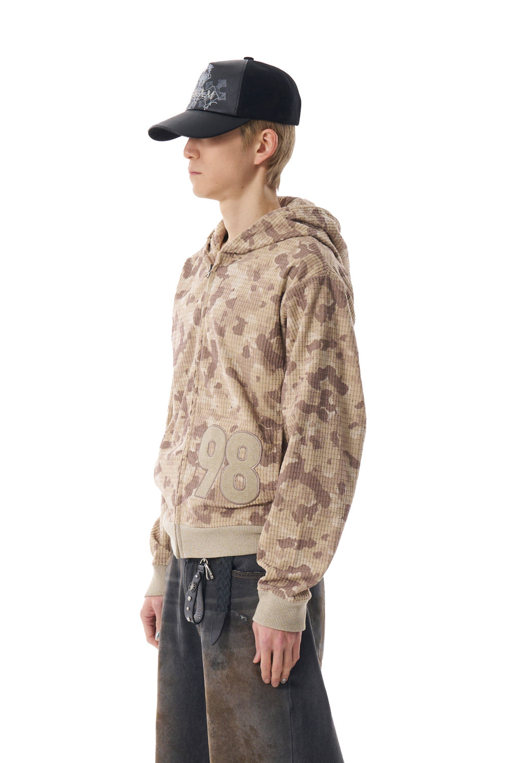 98 Patch Camouflage Zip-Up Hoodie (Beige)