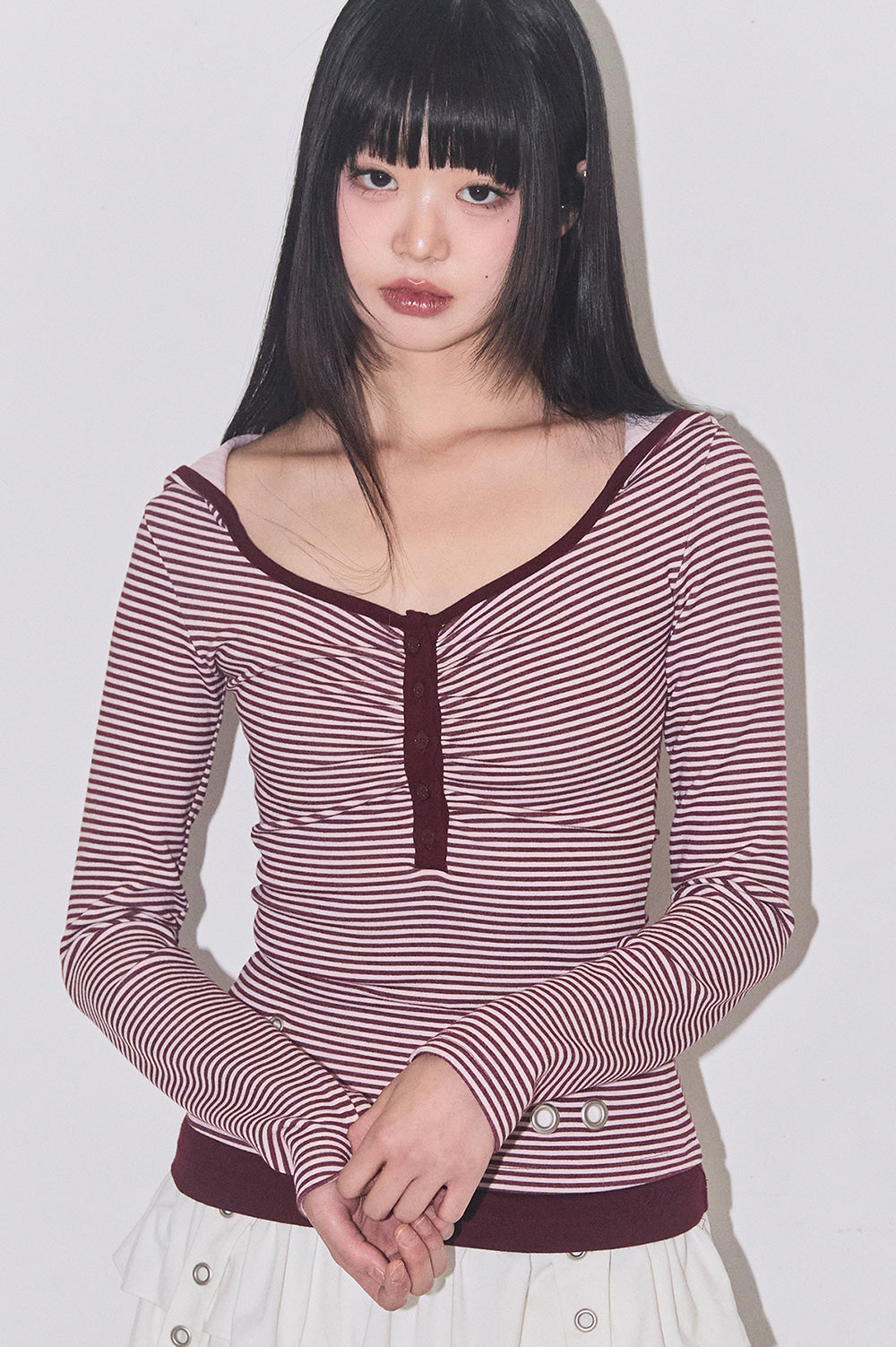Layer Stripe Hooded Burgundy