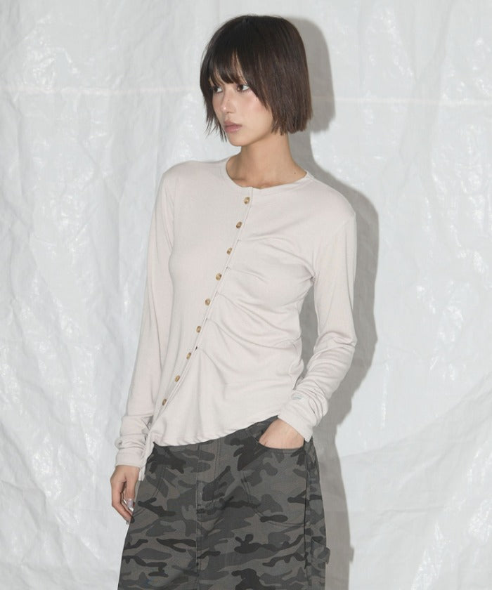 UNBALANCE SHIRRING CARDIGAN (BEIGE)