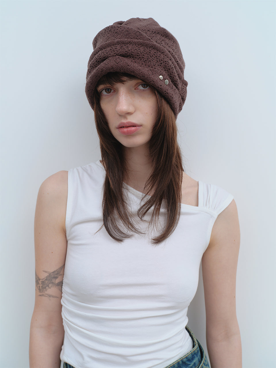 Symbol Pointelle Beanie Brown