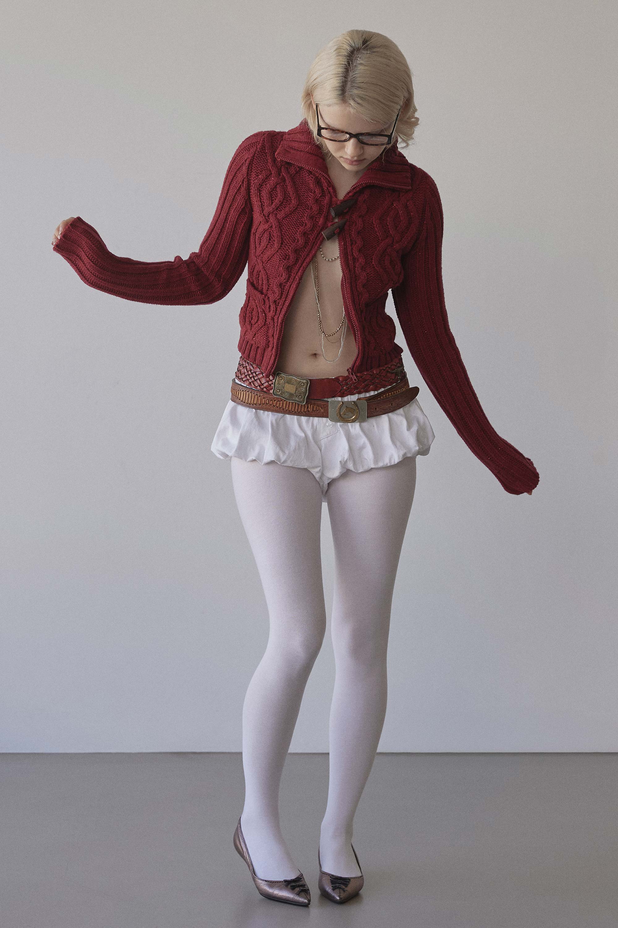 Two Way Cable Cardigan Red