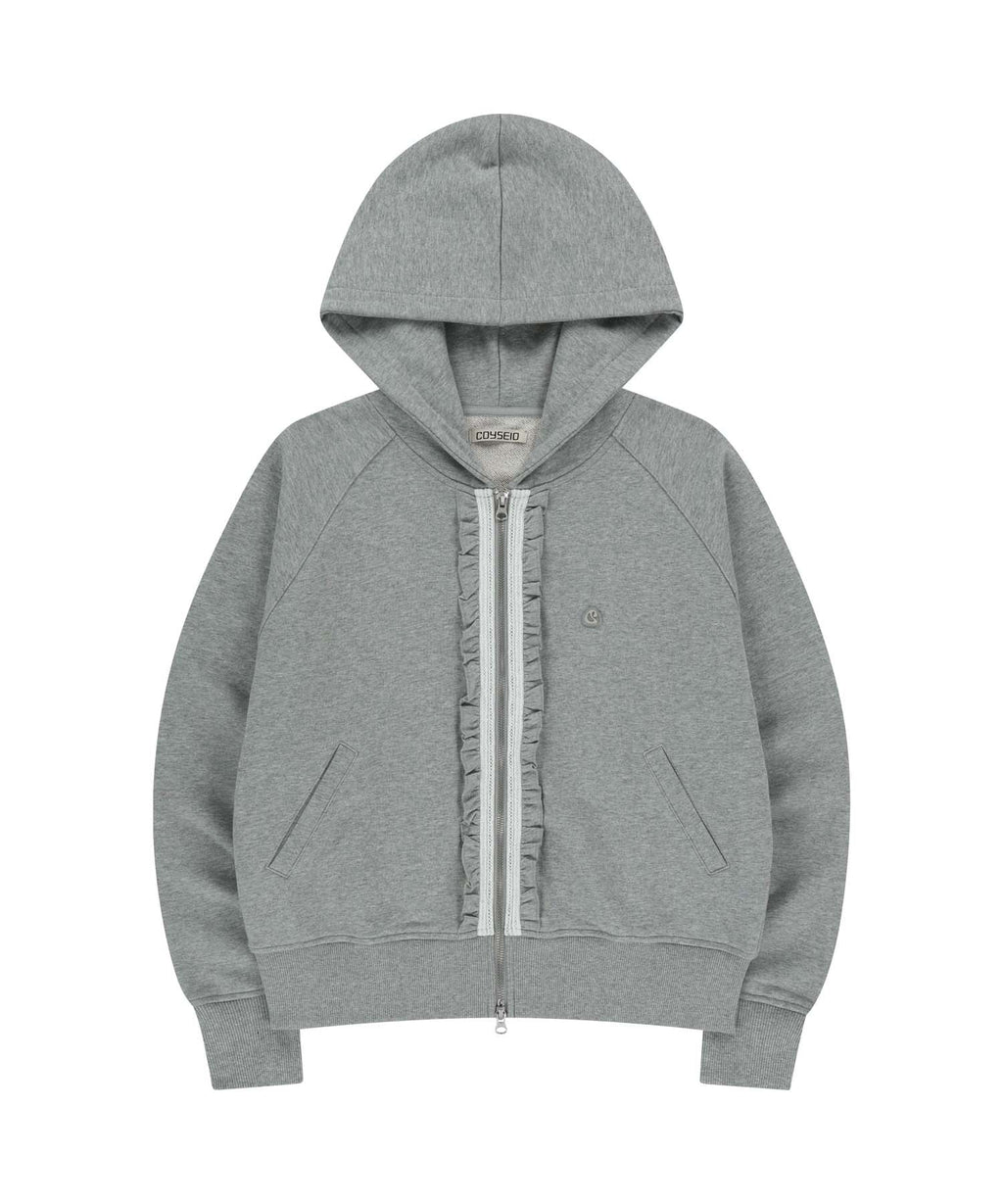 RUFFLE LACE HOOD ZIP-UP MELANGE GREY