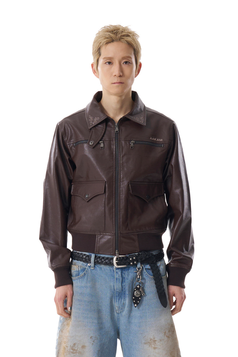 Western Collar Leather Jacket (Brown)