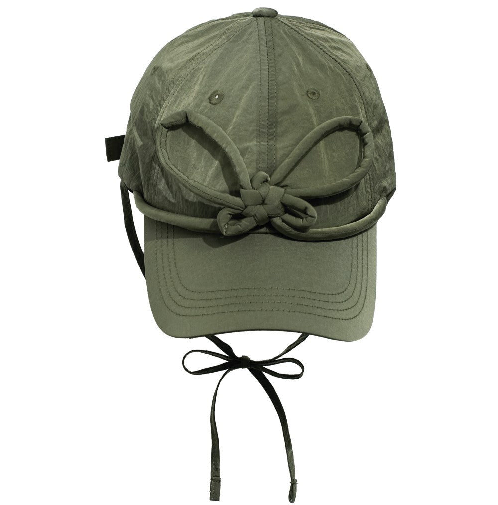HAPPLYXONGO NYLON BUTTERFLY KNOT CAP / OLIVE