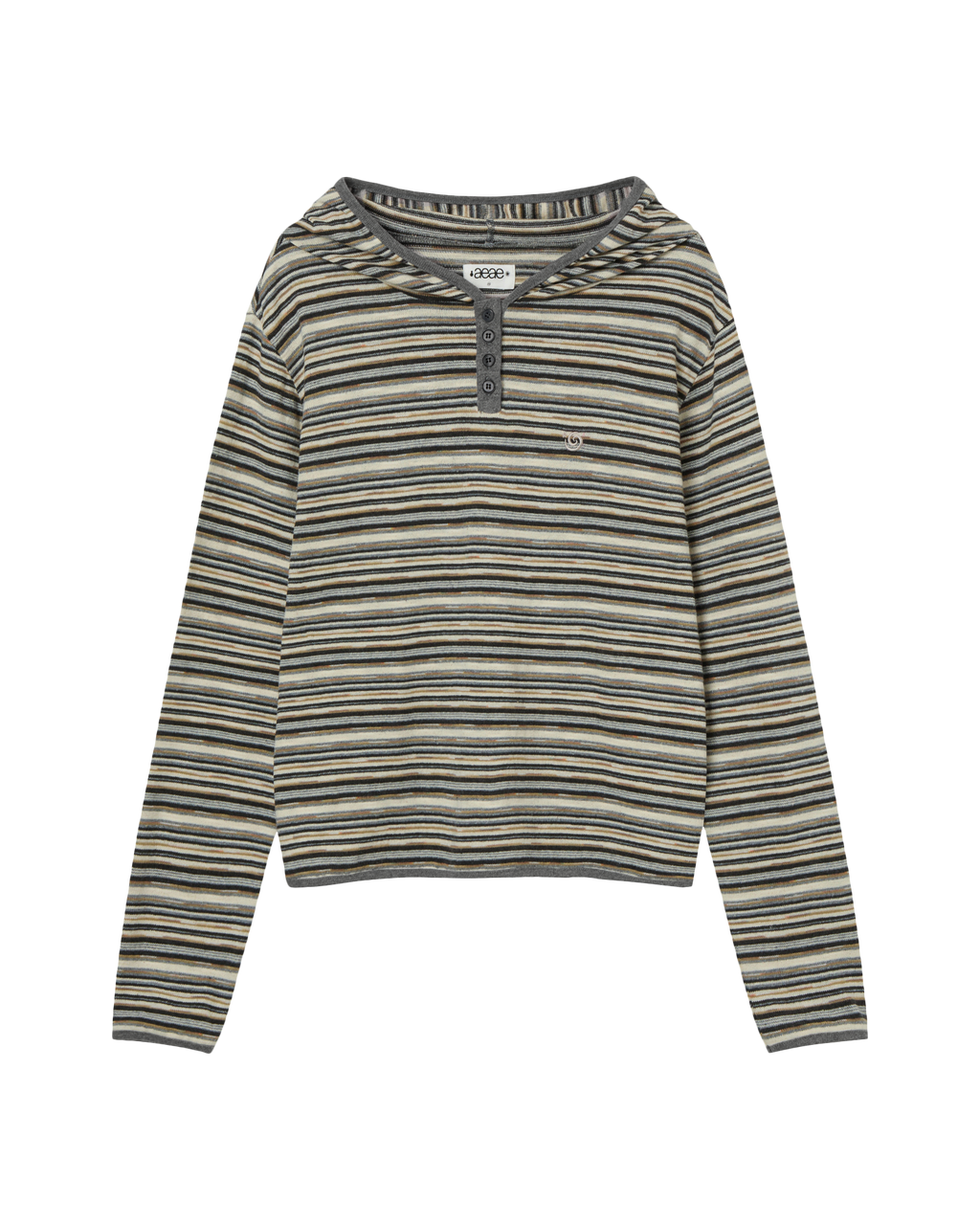 STRIPE KNIT HOODIE BEIGE