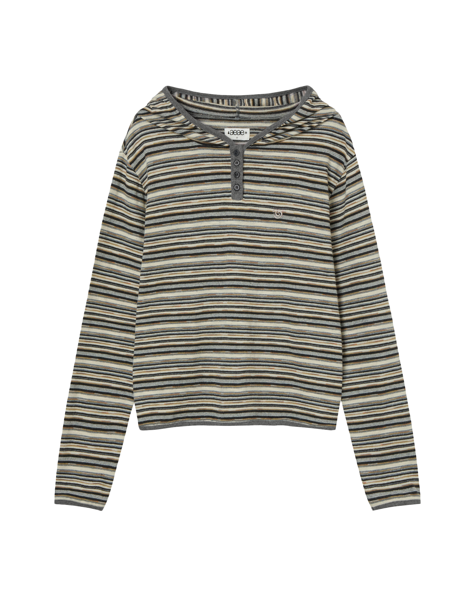 STRIPE KNIT HOODIE BEIGE