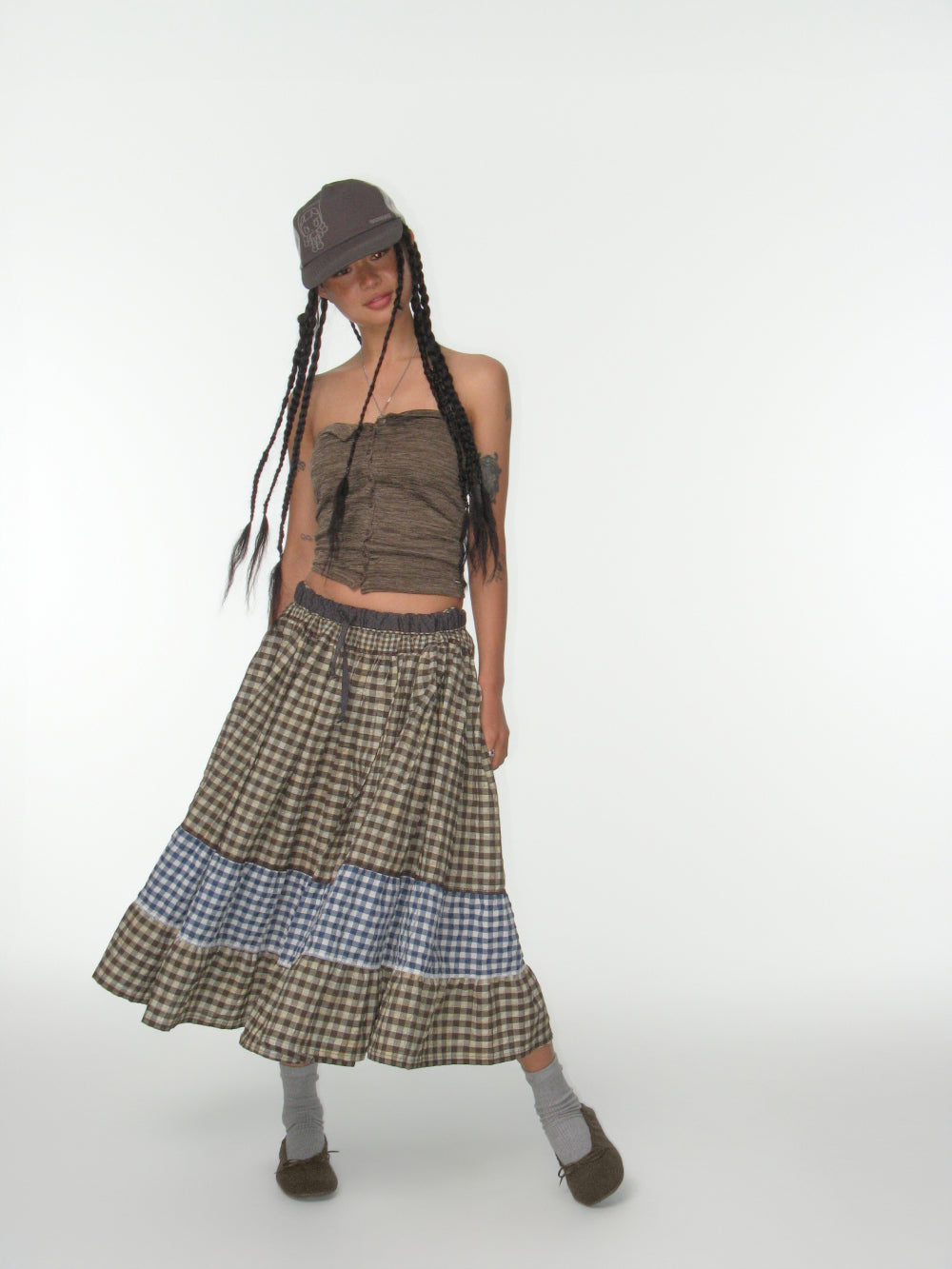 MORI CHECK SKIRT BROWN