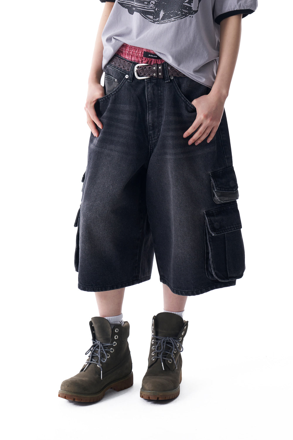 Camo Patch Bermuda Denim Cargo Pants (Black)