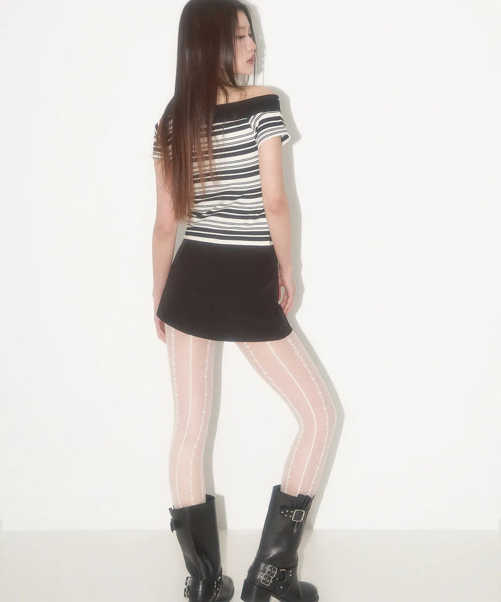 One shoulder studded striped Top / black