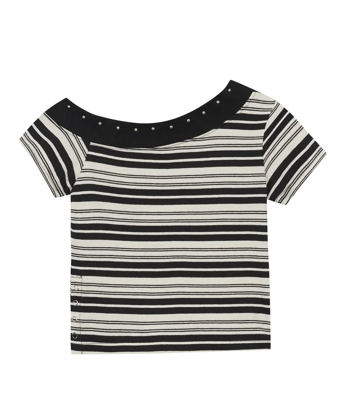 One shoulder studded striped Top / black