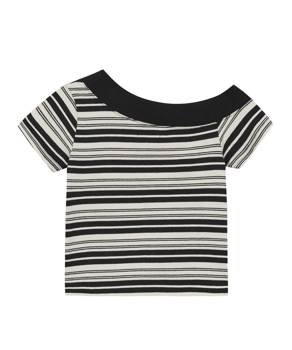 One shoulder studded striped Top / black