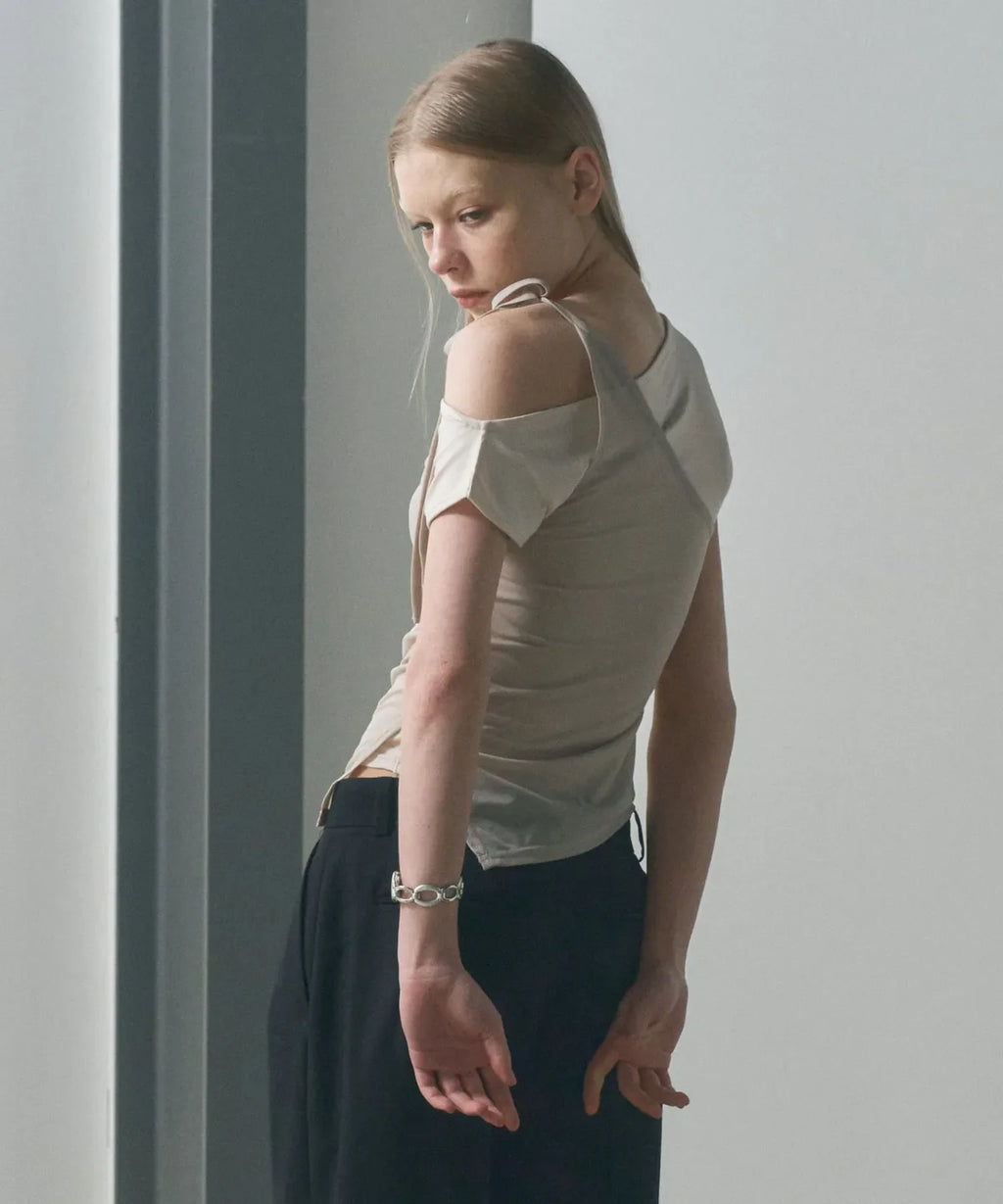 Layered off-shoulder short sleeve - beige