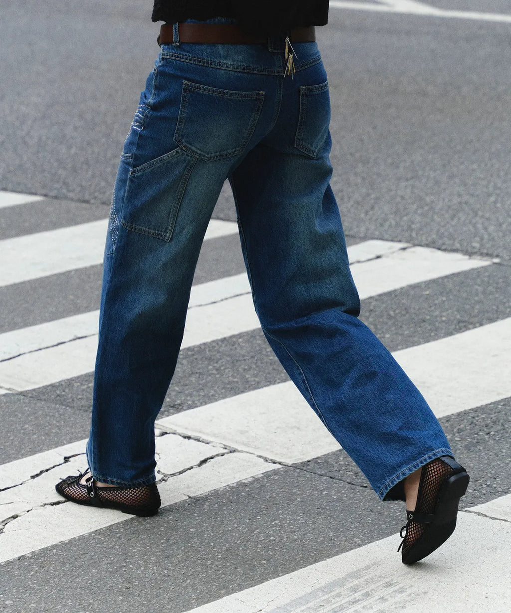 MESH BUCKLE STRAP BALLERINA FLAT / Black