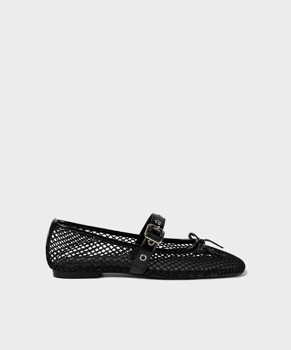 MESH BUCKLE STRAP BALLERINA FLAT / Black