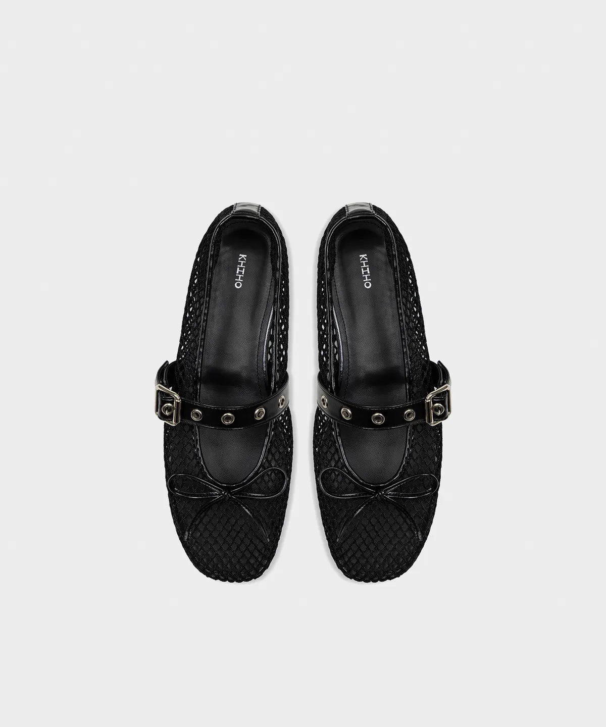 MESH BUCKLE STRAP BALLERINA FLAT / Black