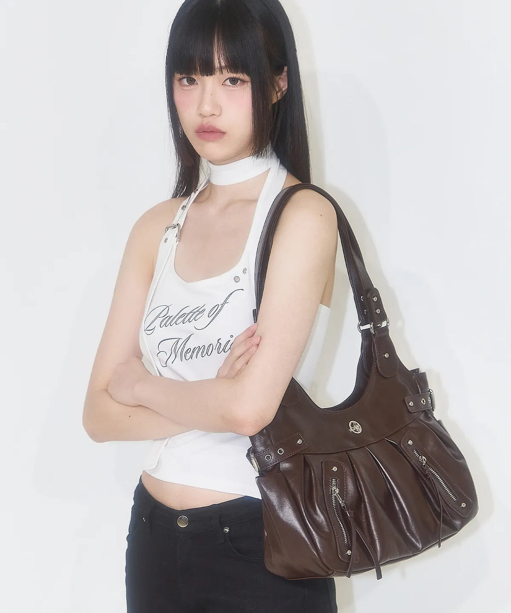 Amber buckle shoulder bag / Brown