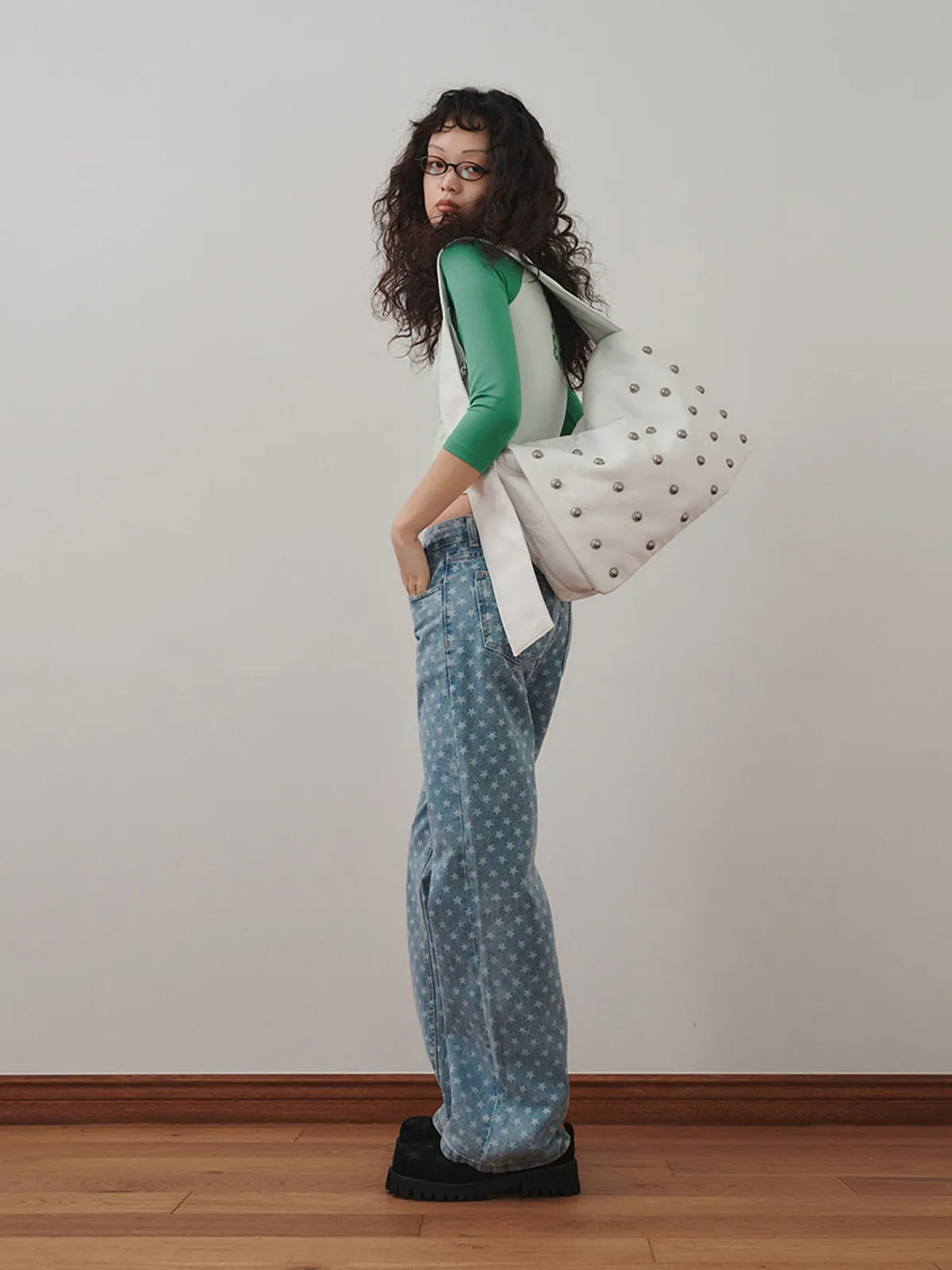 Freaky Stud Leather Messenger Bag - white