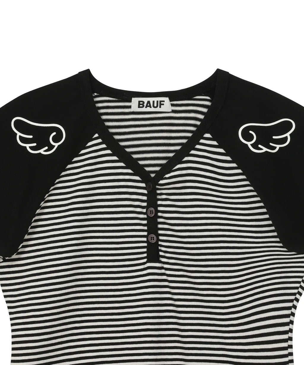 3 Button Angel Slim Fit T-Shirt Straight Black