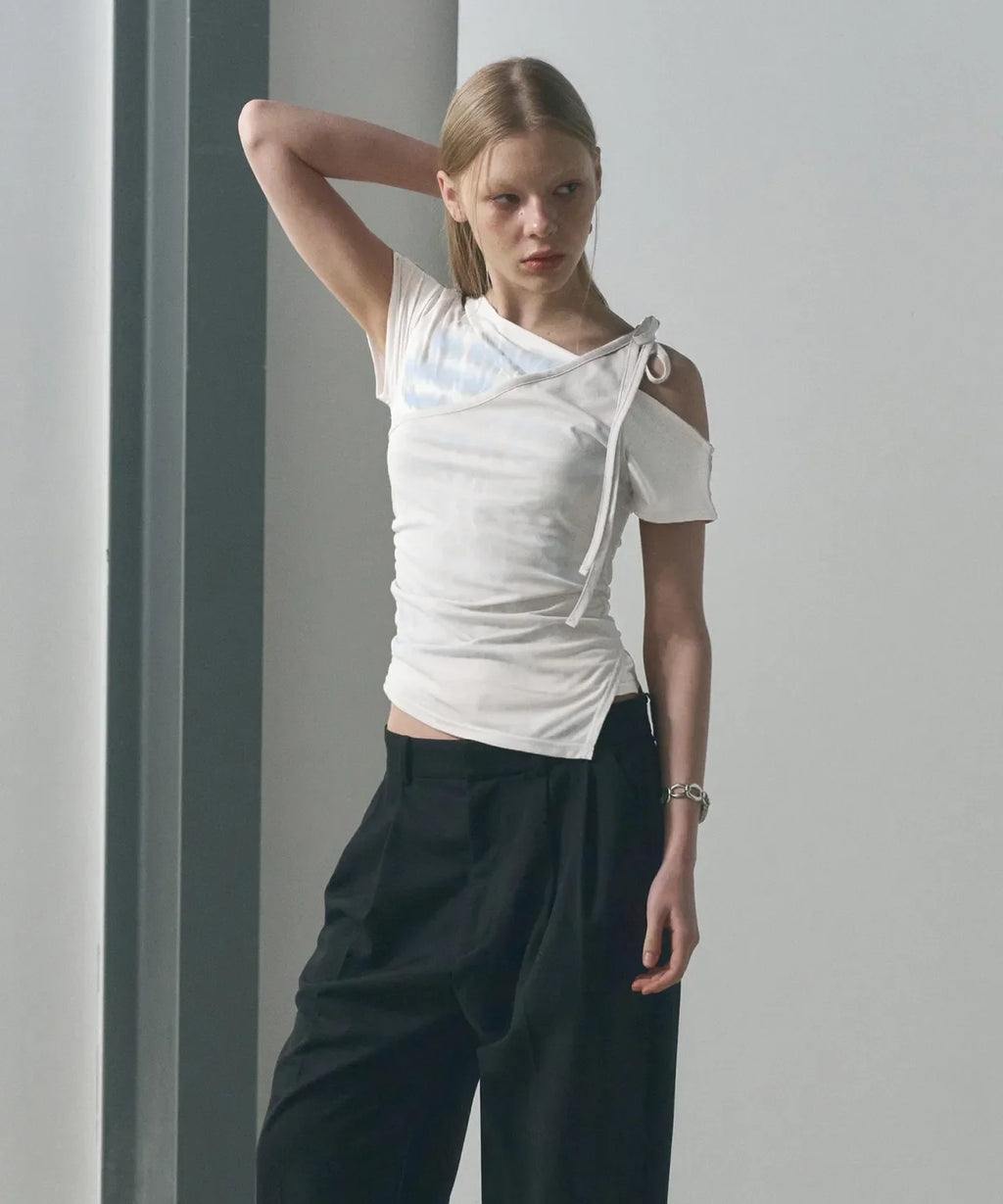 Layered off-shoulder short sleeve - white