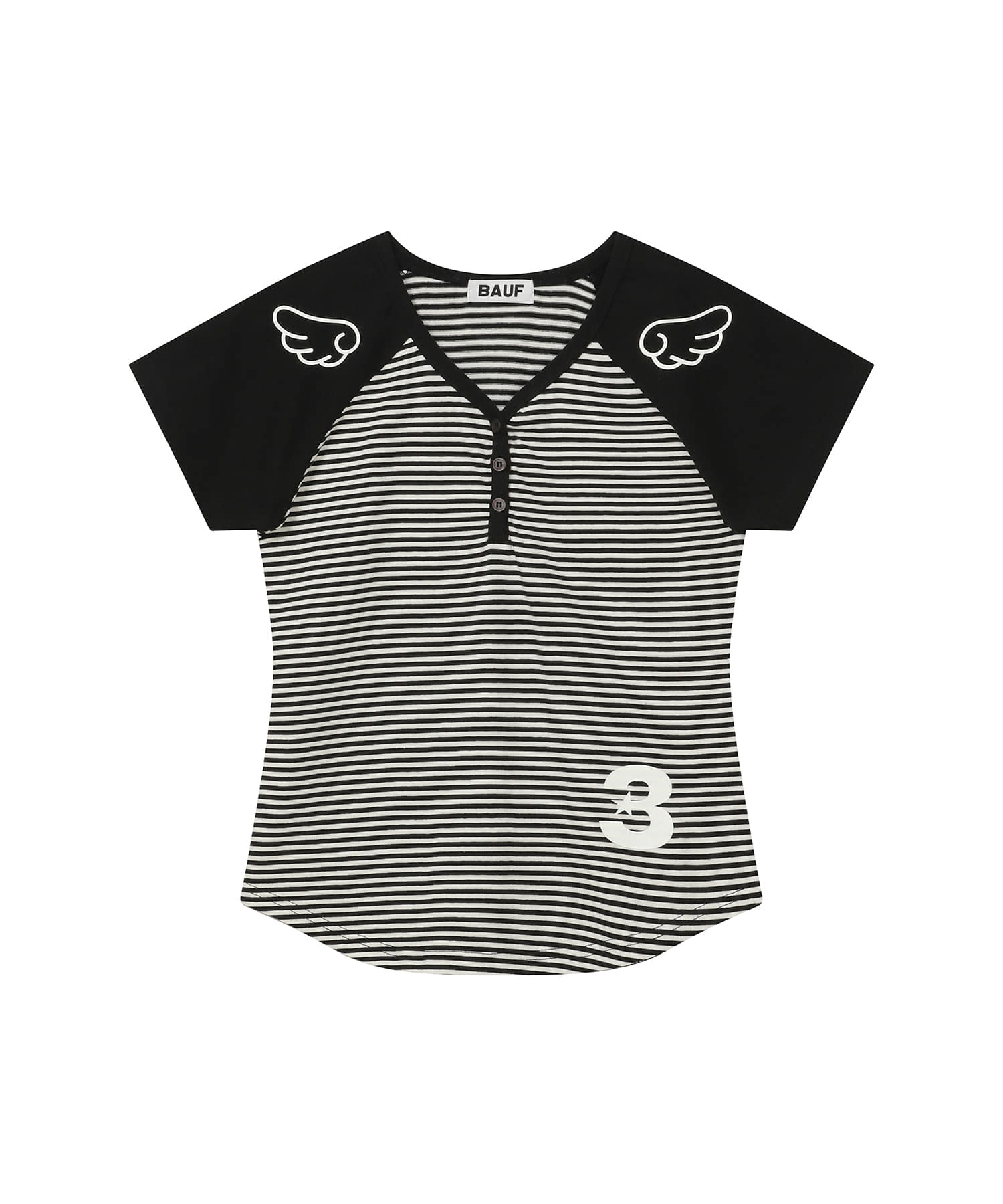 3 Button Angel Slim Fit T-Shirt Straight Black