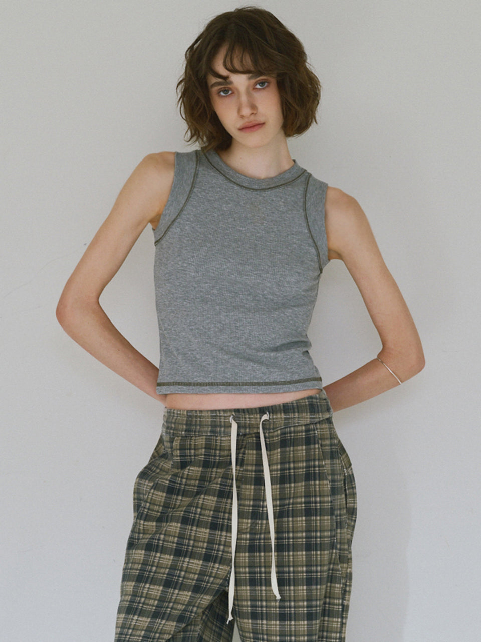 Stitch Sleeveless Top Melange Gray