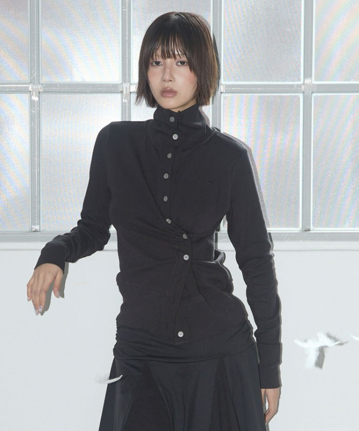 ROUGH HIGH-NECK CARDIGAN (BLACK)