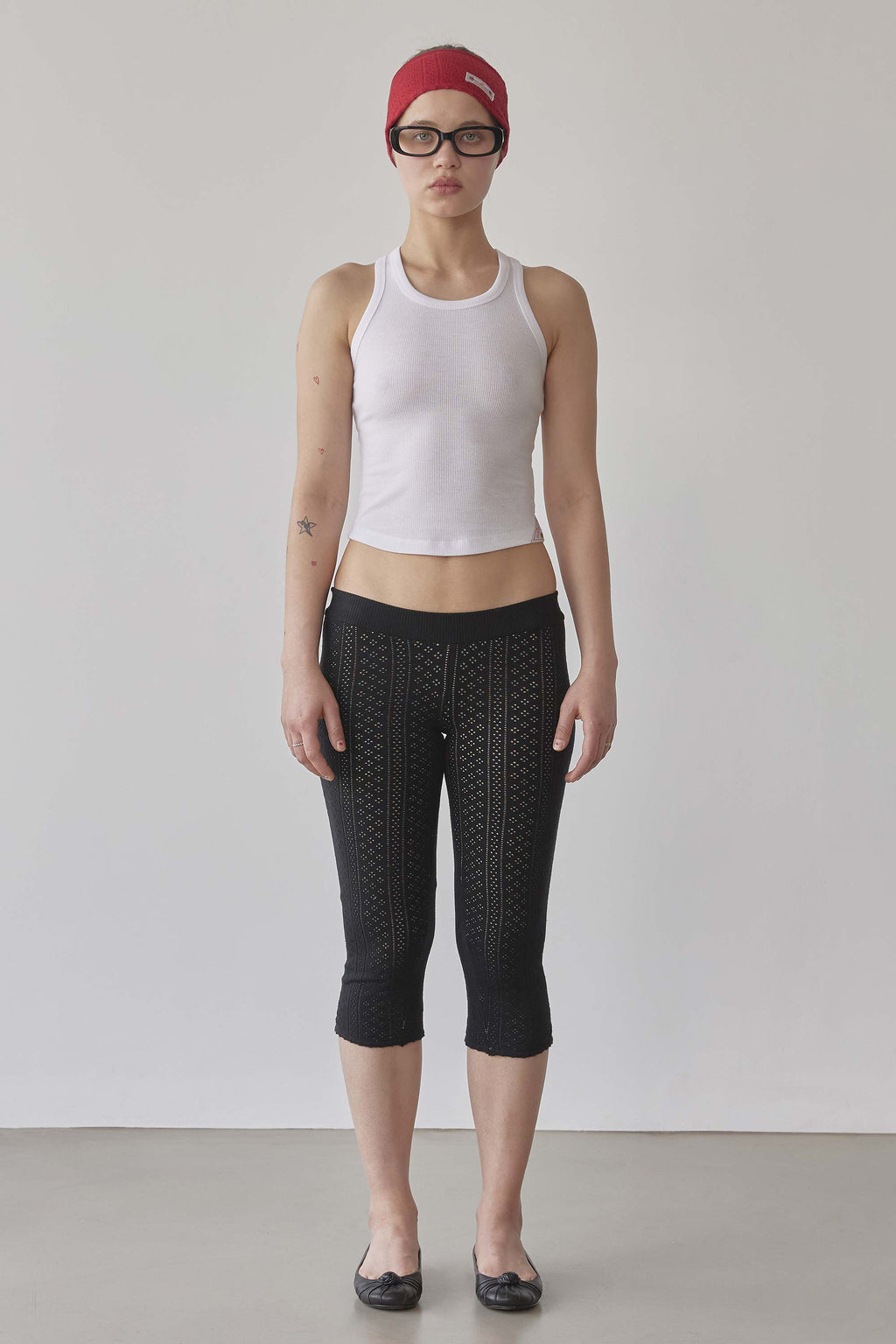 Eyelet Knit Capri Pants Black