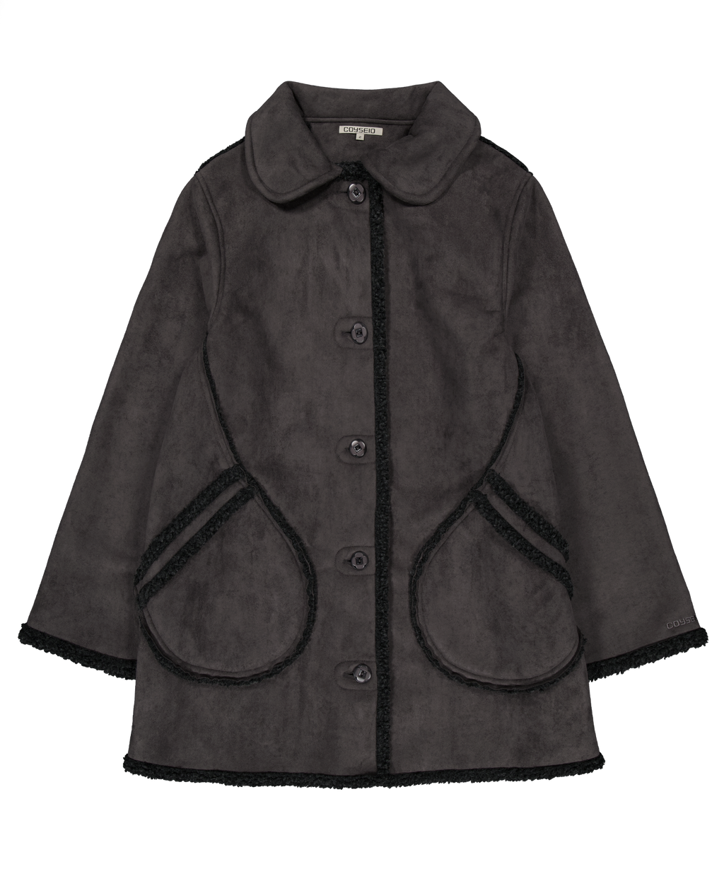 ROUND COLLAR SUEDE JACKET CHARCOAL