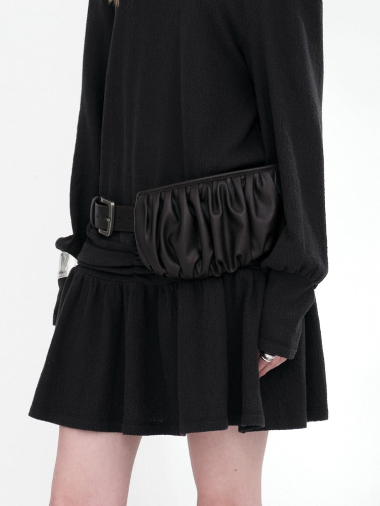 Leather Shirring Pocket Belt Brown