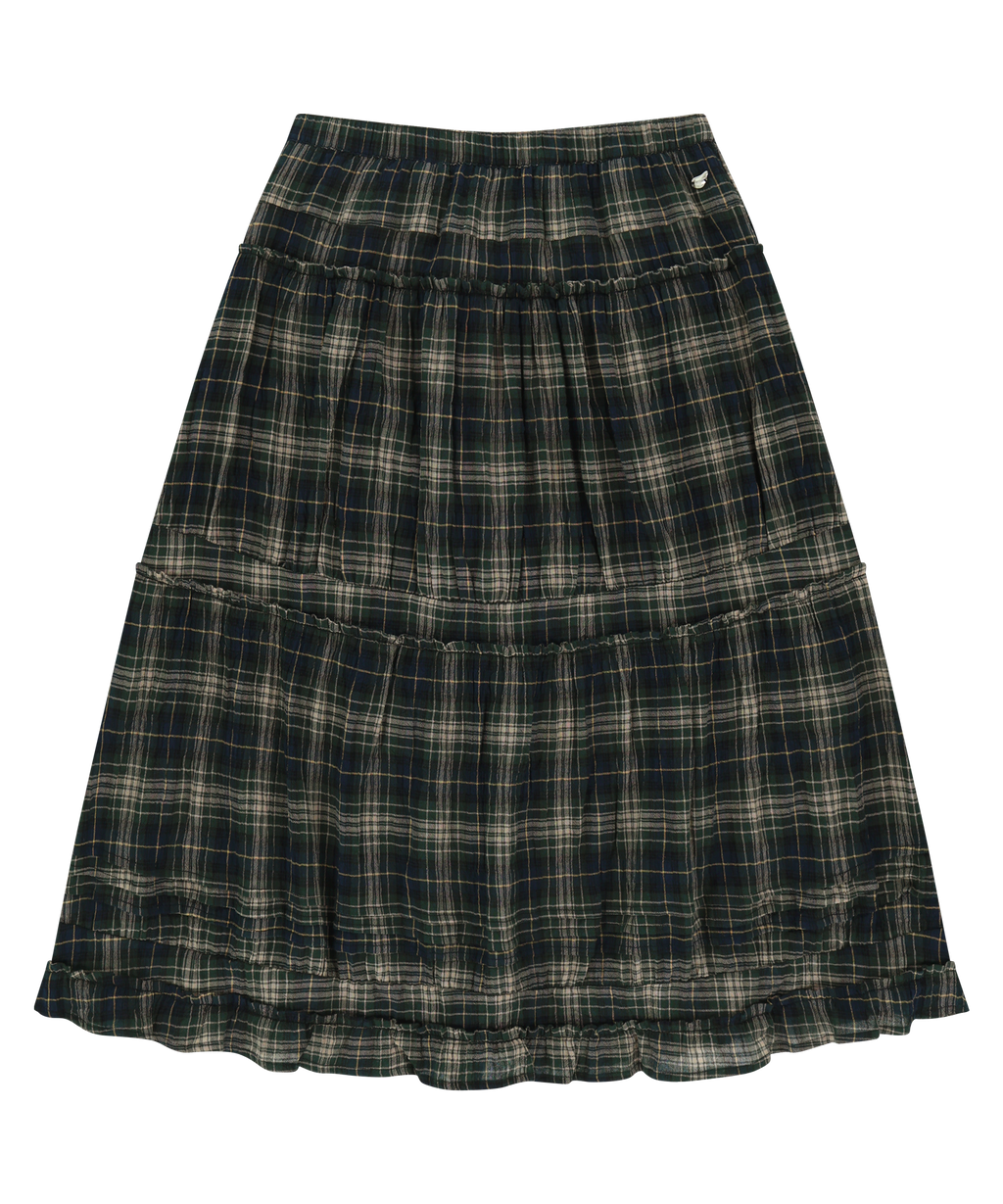 SHIRRING MIDI SKIRT CHECK