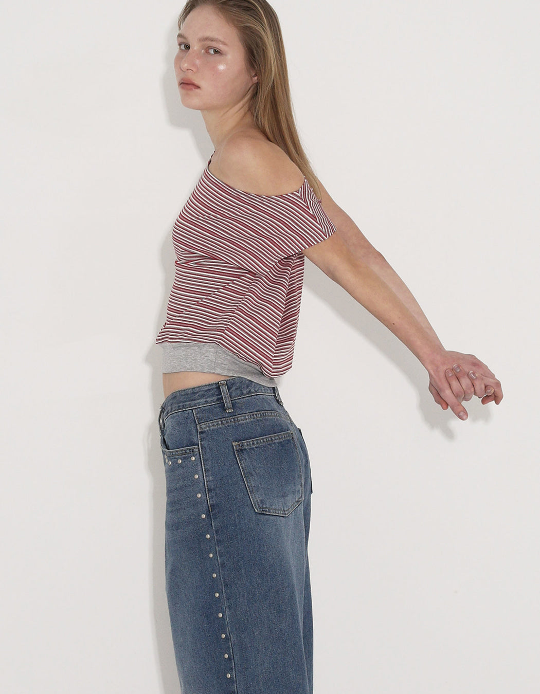 STRIPE ONE-SHOULDER TOP / 2 COLOR