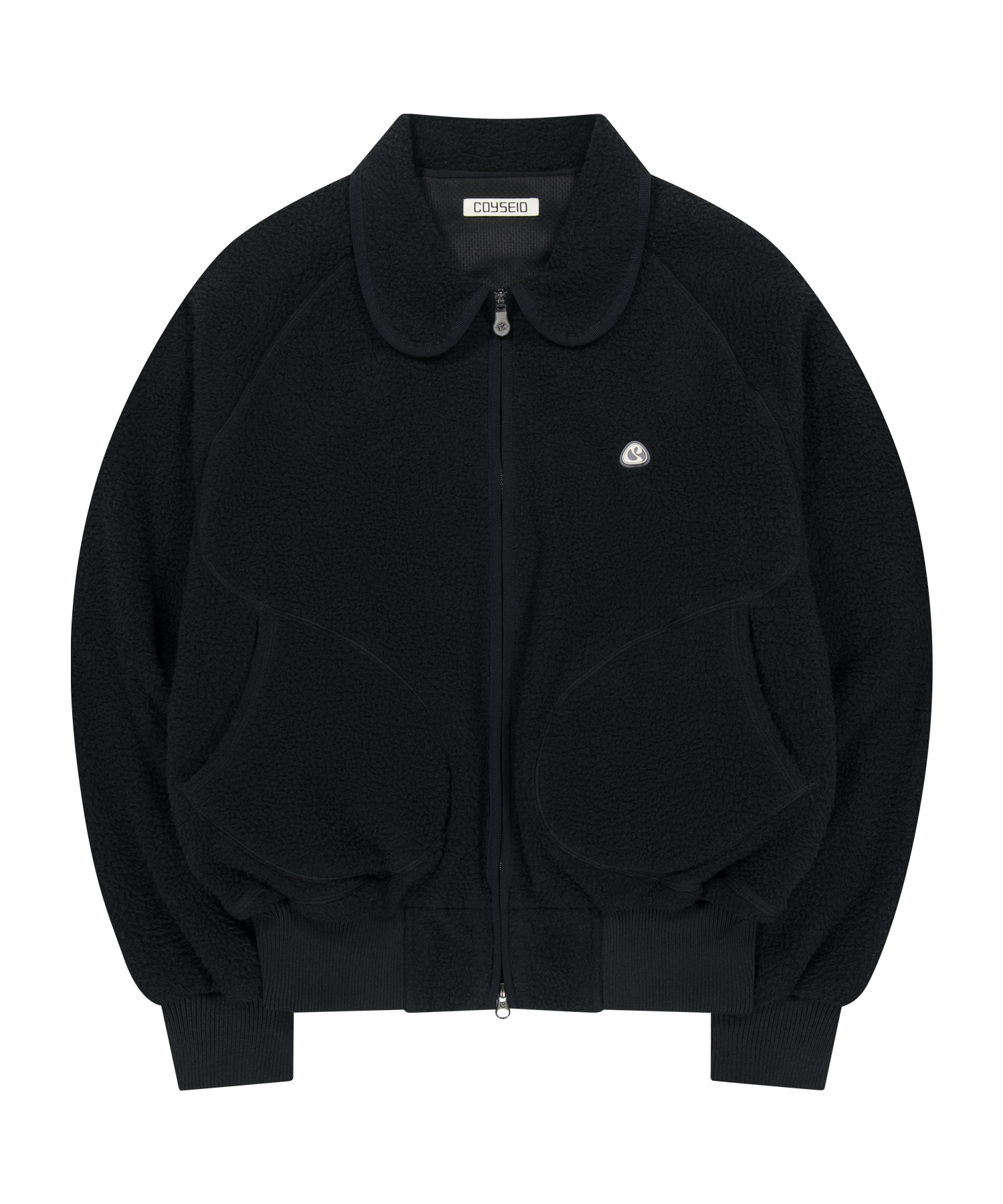 ROUND COLLAR FLEECE JACKET BLACK