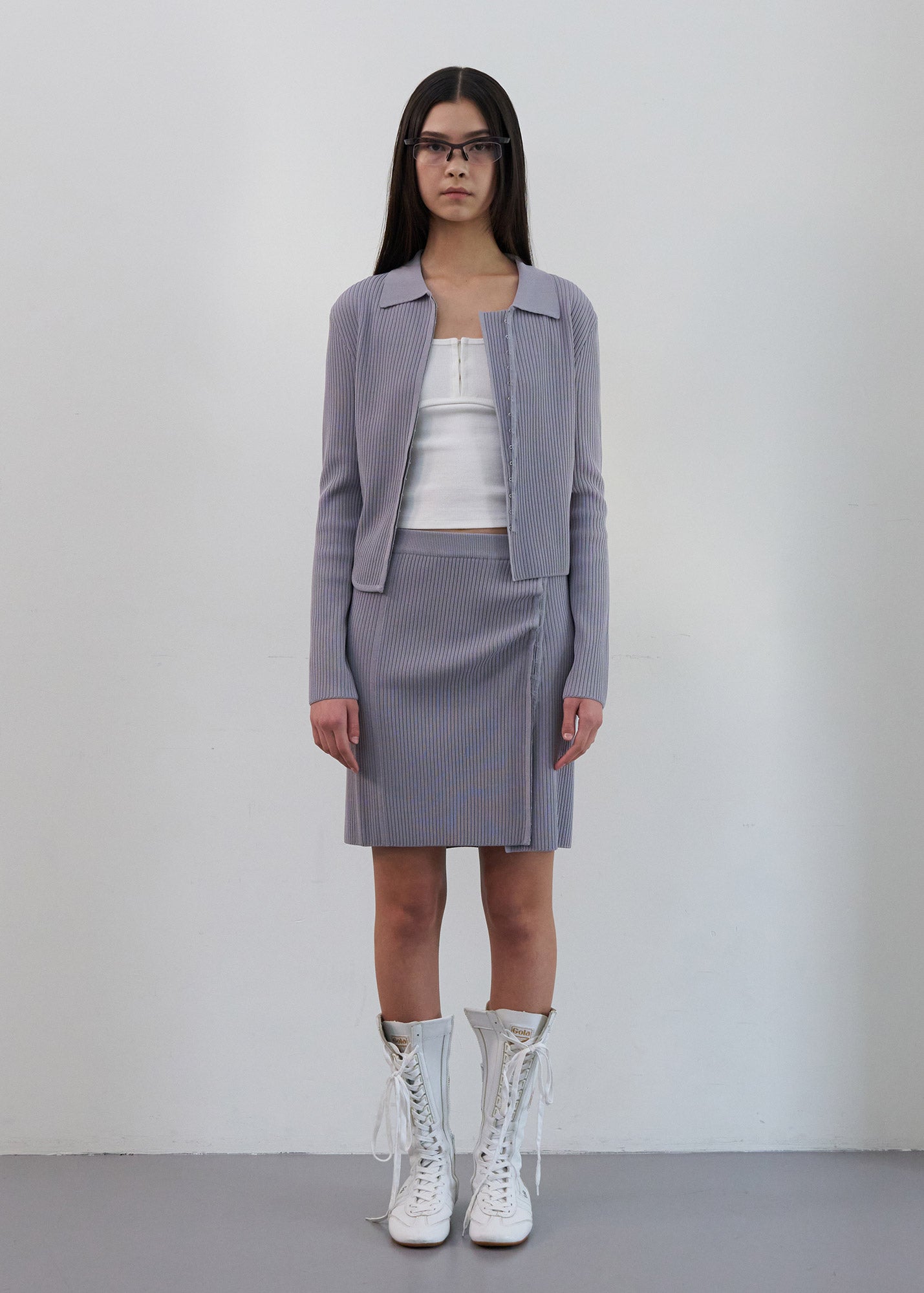 HOOK FASTENING RIBBED CARDIGAN / 2 Color