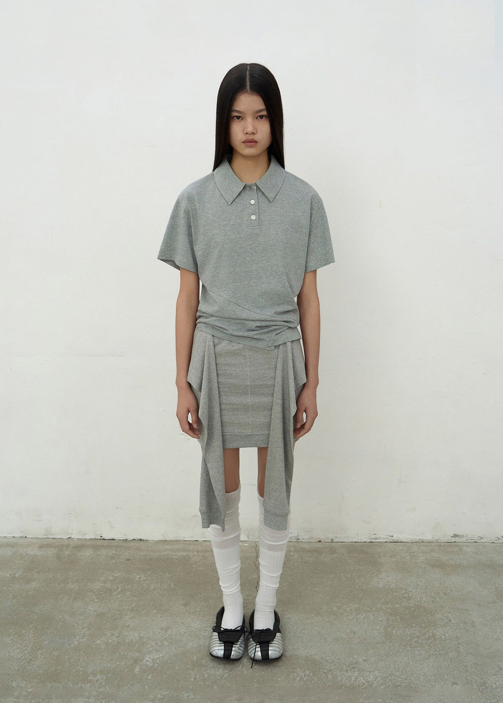 OPEN COLLAR TOP (MELANGE GREY)