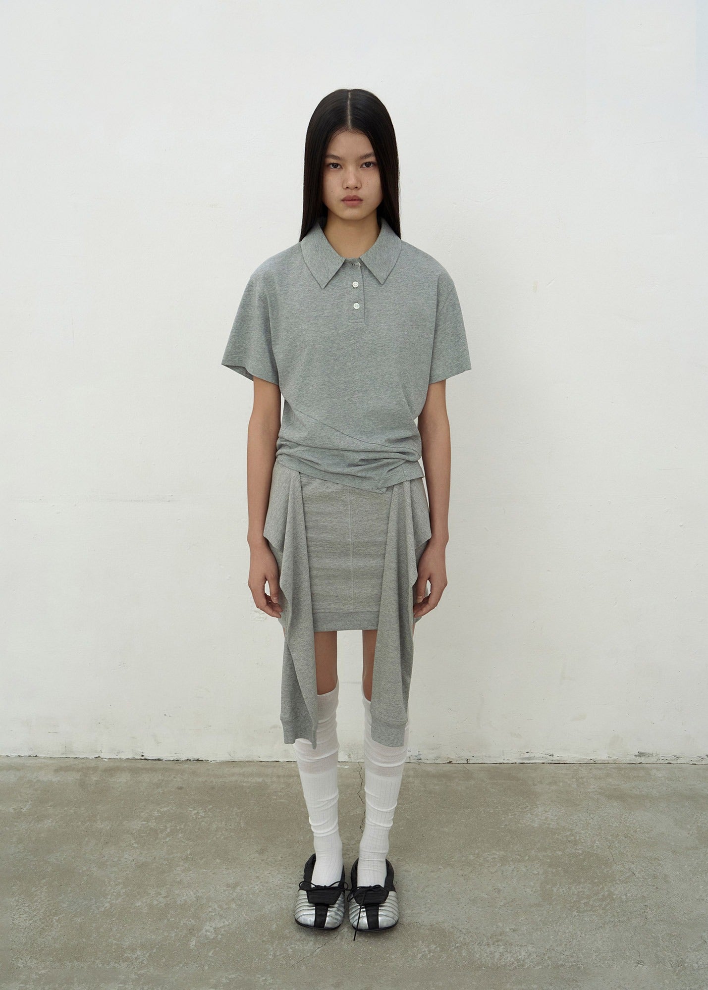 OPEN COLLAR TOP (MELANGE GREY)