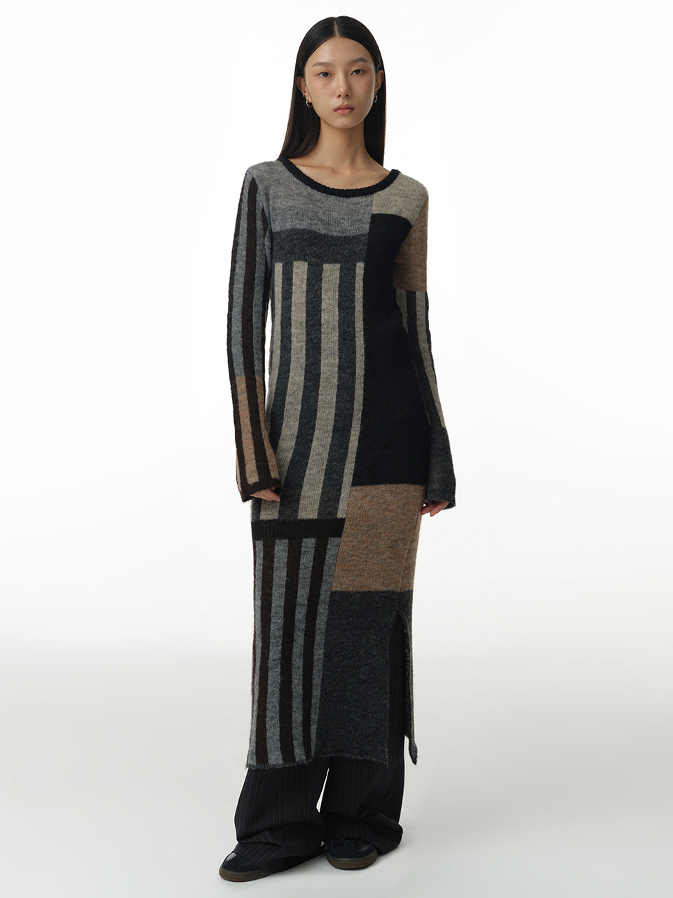 Patchwork Maxi Dress Gray