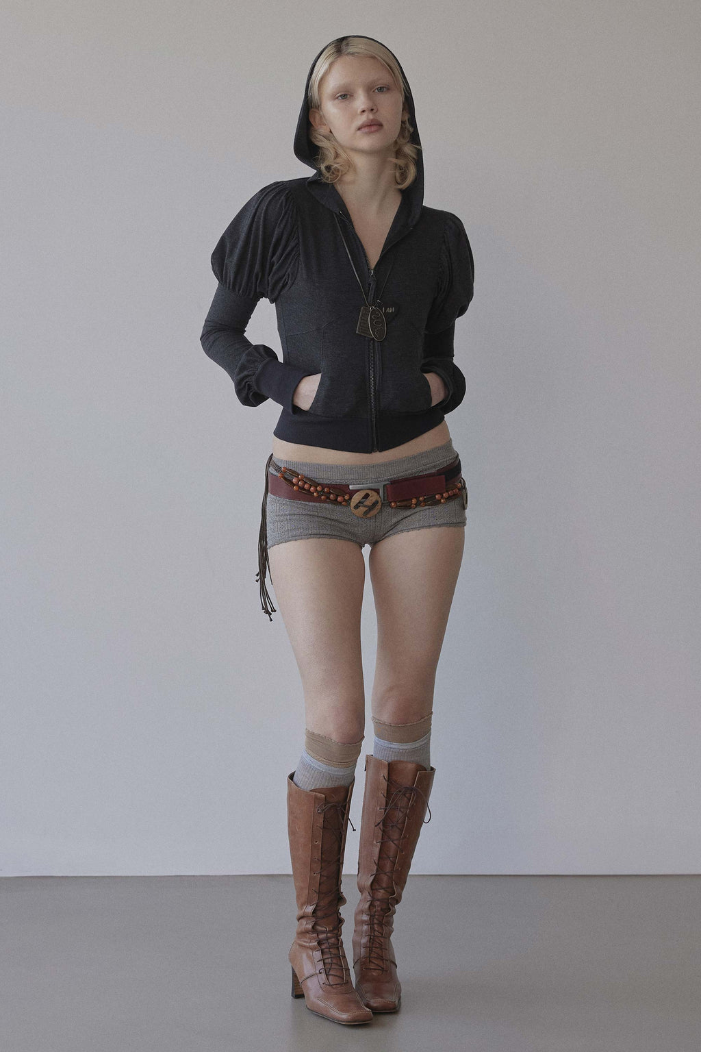 Solid Zip-Up Hoodie Charcoal