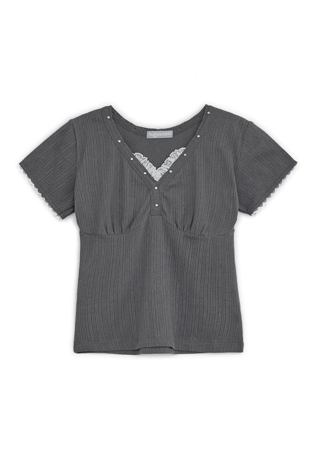 Lace studded top (Charcoal)