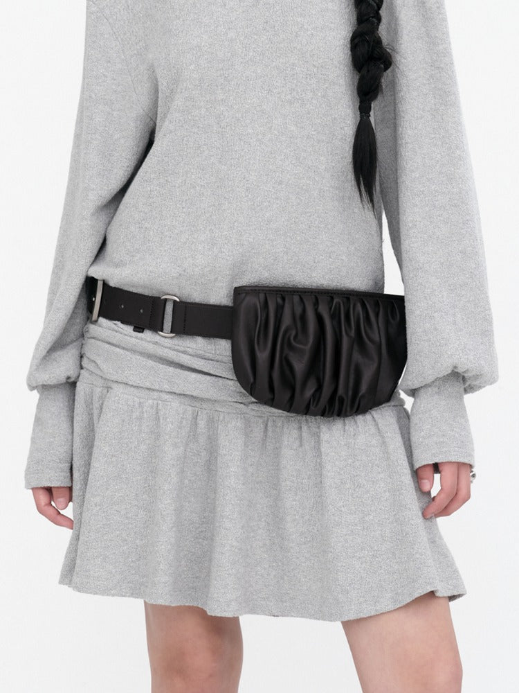 Leather Shirring Pocket Belt Black