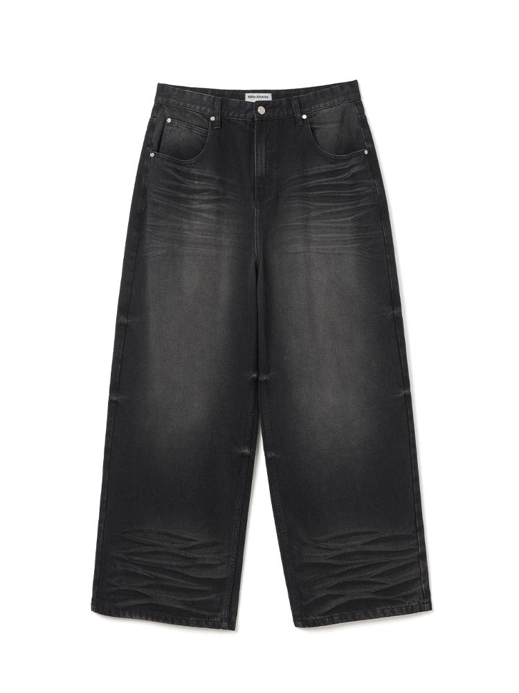 Diagonal Fade Denim Pants Black