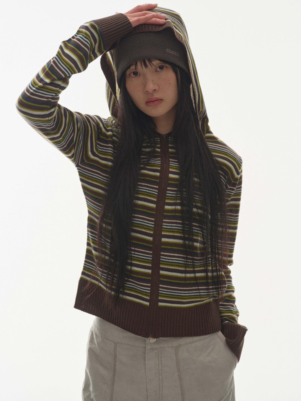 SOFT KNIT ZIP-UP STRIPE