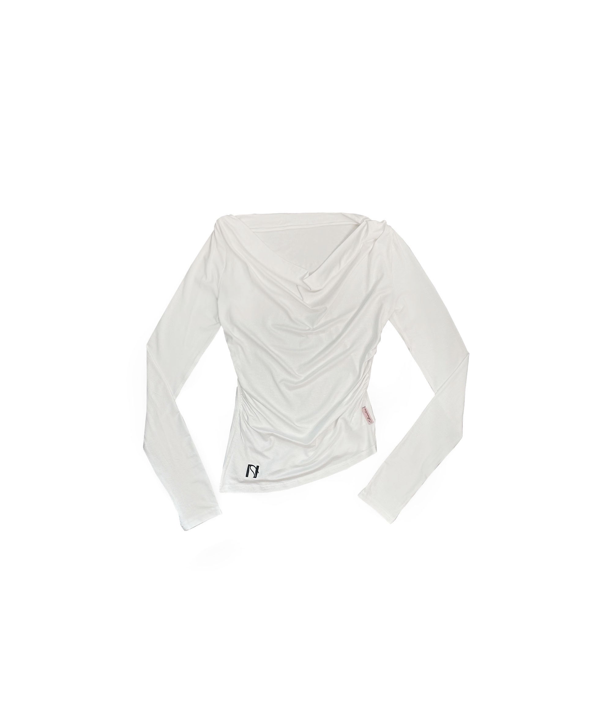 Meow Draping shrring Boat neck Top / White