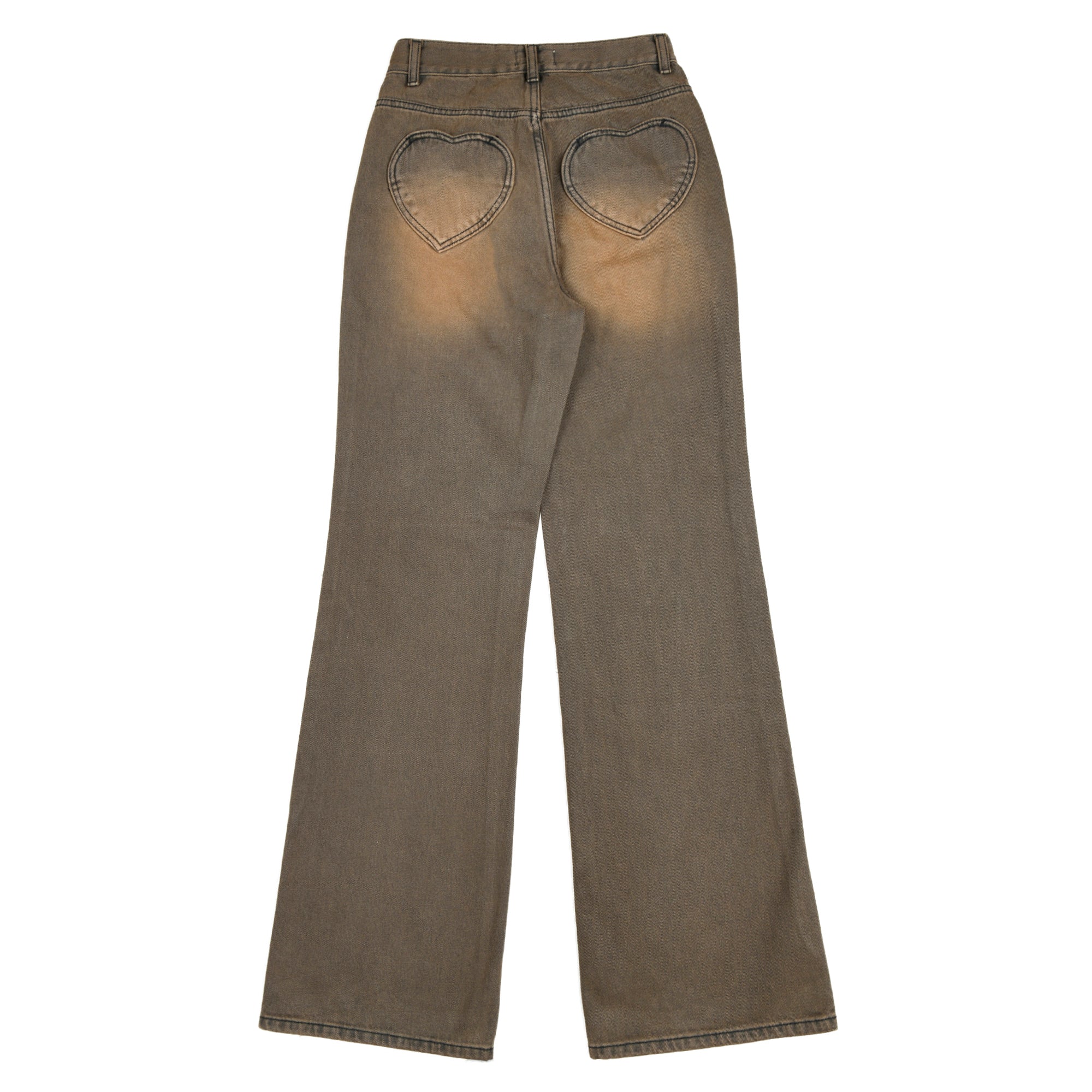 HEART EMBROIDERY JEANS - BROWN