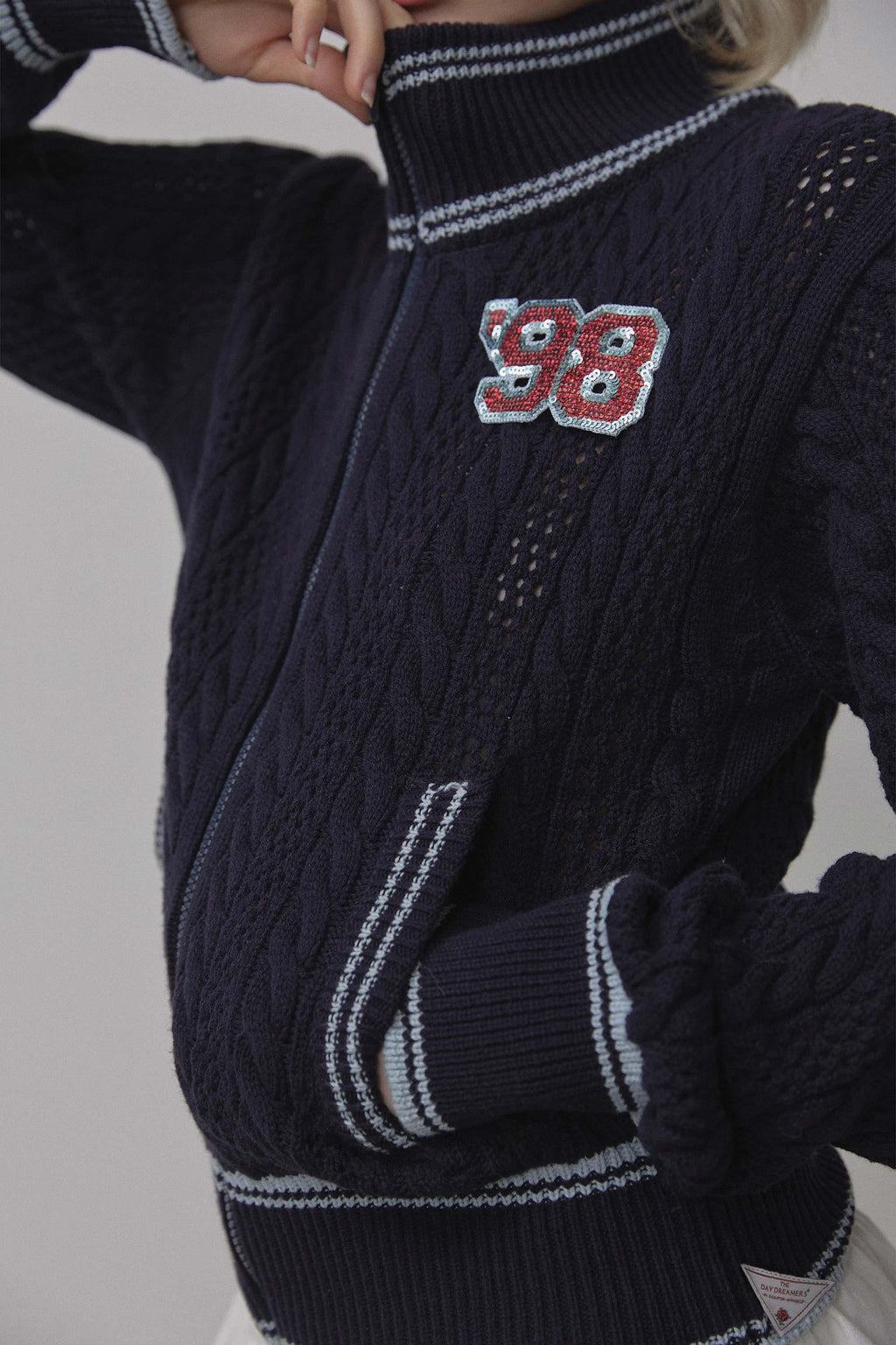 Knitted Cable Track Zip-Up Navy/Blue