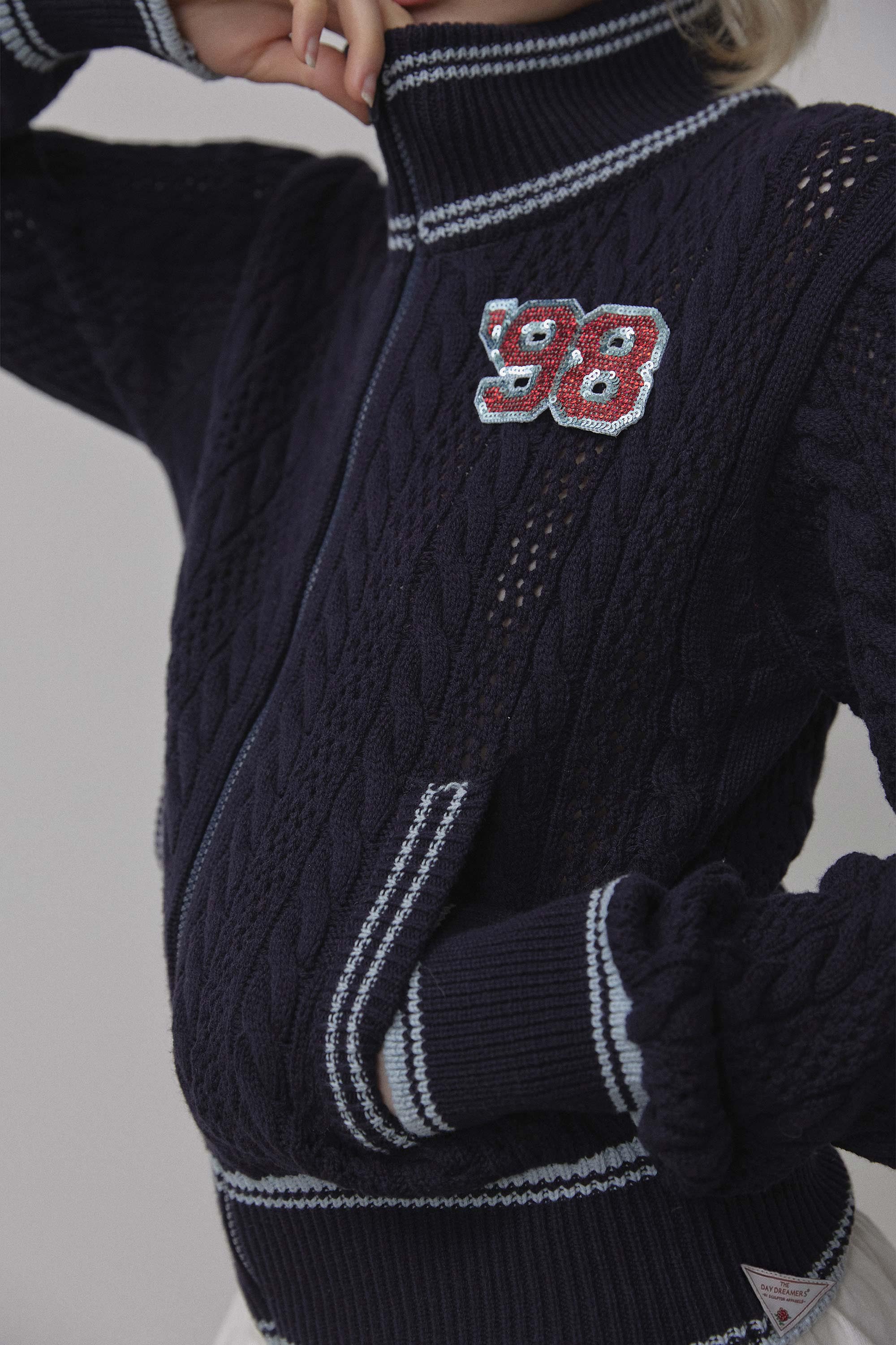 Knitted Cable Track Zip-Up Navy/Blue