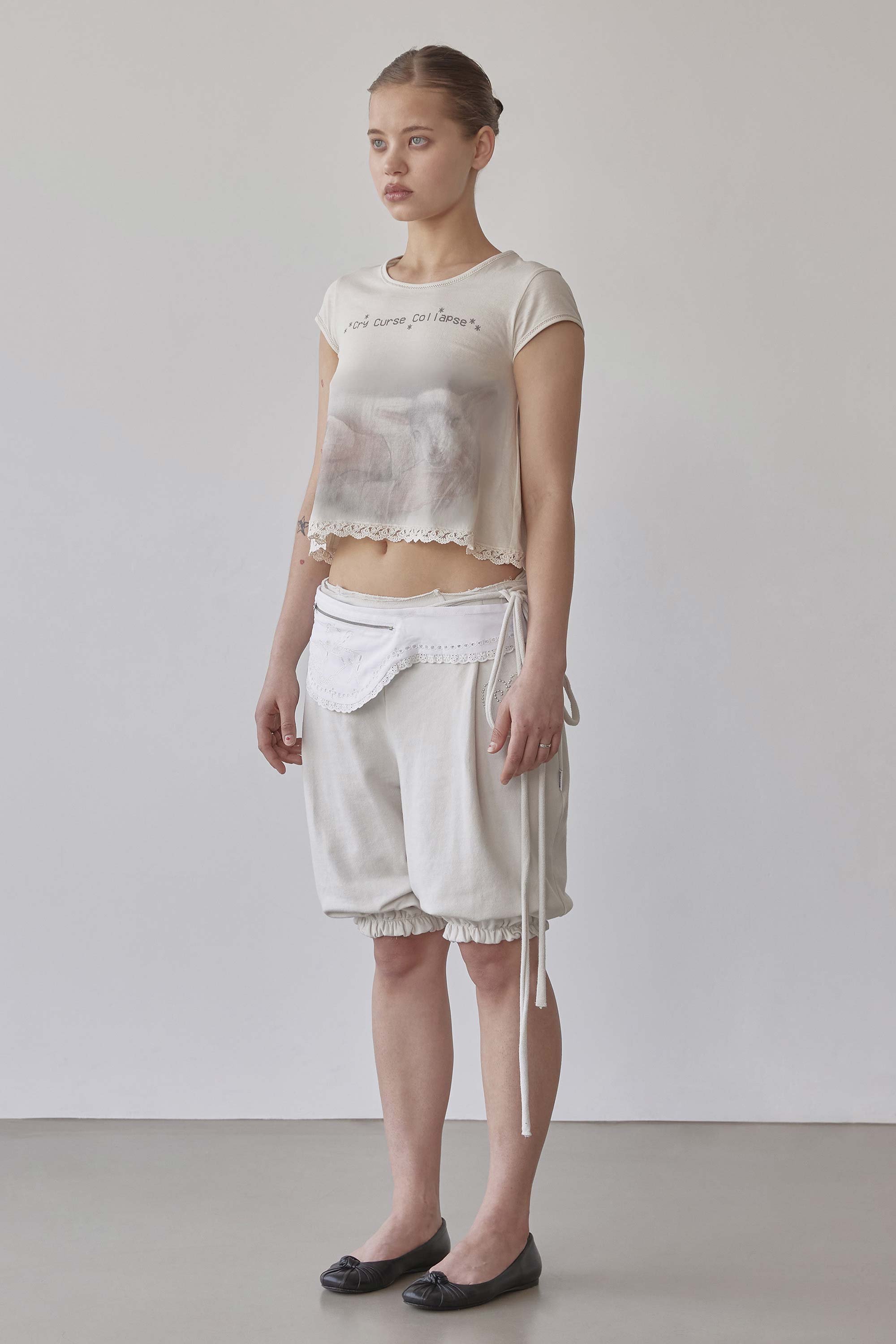 Lace Crop Baby Tee Nude Pink